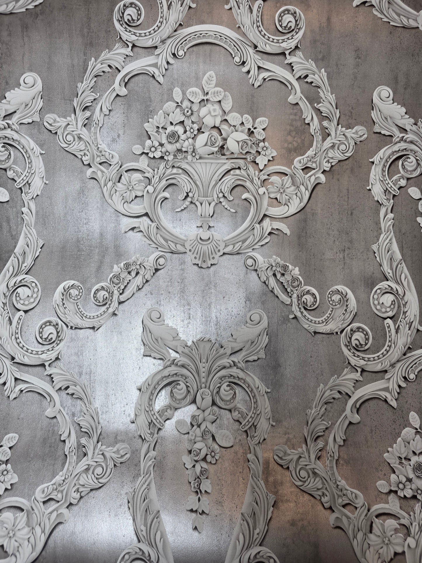 Grosvenor Anthracite Damask Wallpaper – Luxury Baroque Design by Debona (6215D)