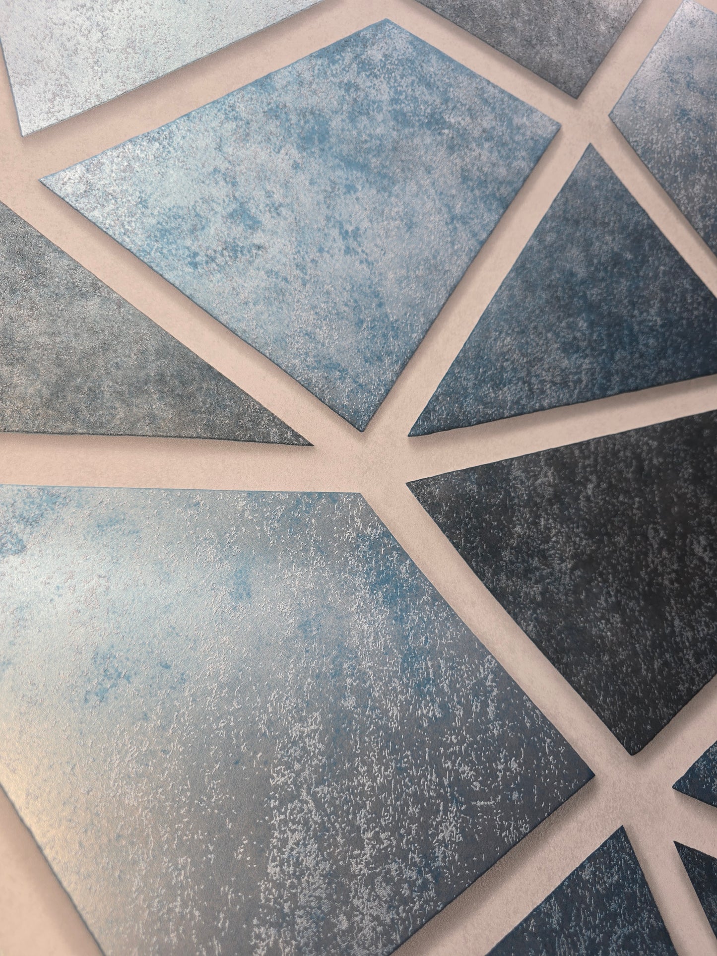 Blue & Silver Geometric Panel Wallpaper – Luxury Shimmer Effect (FD25350)