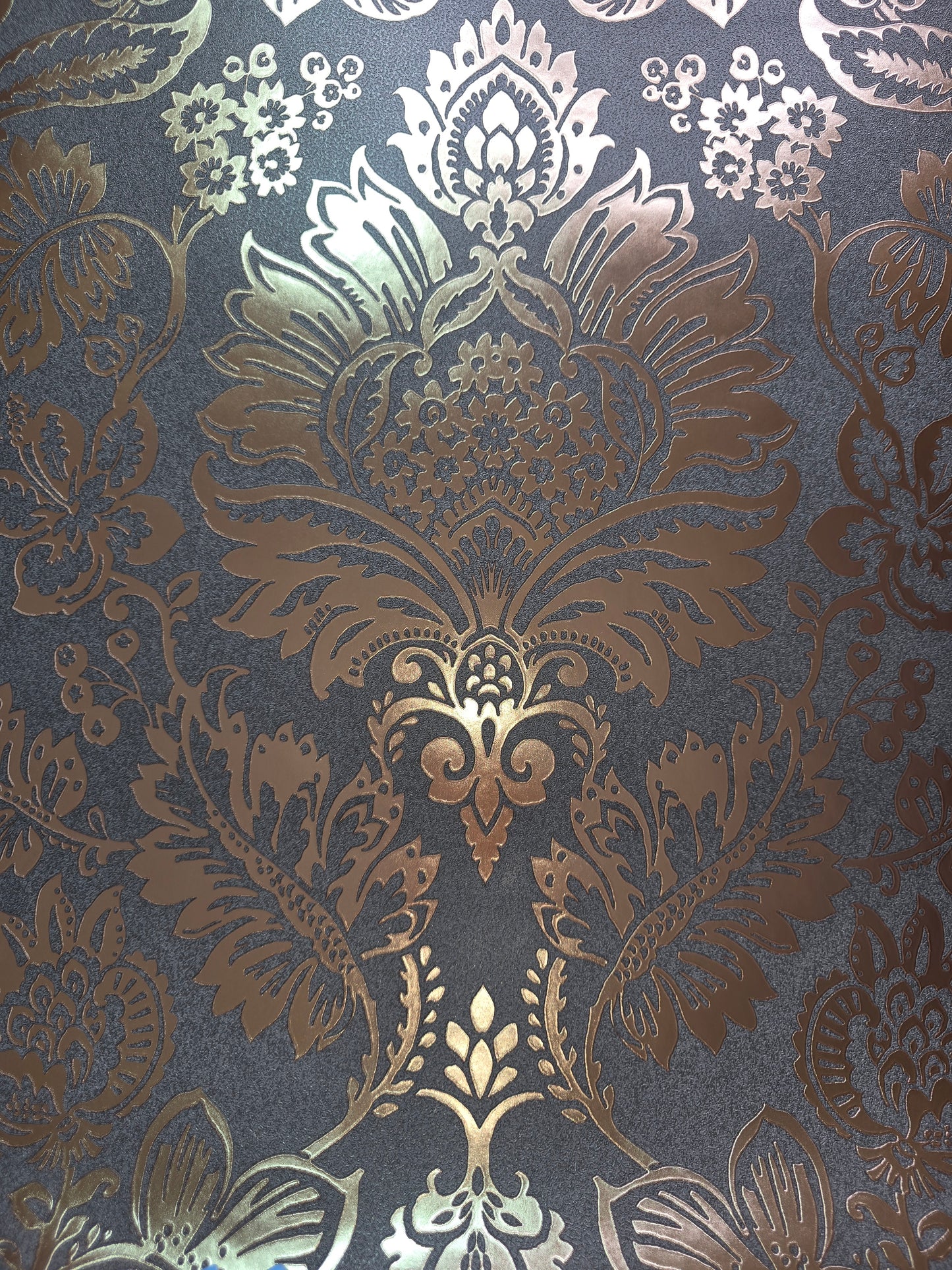 Luxury Foil Damask Charcoal & Rose Gold Wallpaper – FD42563