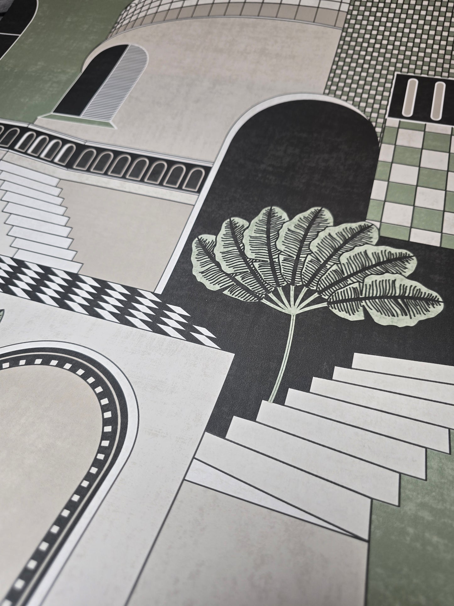 Medina Green Geometric Staircase Feature Wallpaper (13100)